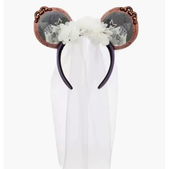 NWT Haunted Mansion The Bride Veil Sequin Headband Ears Disney Parks - Picture 7 of 7